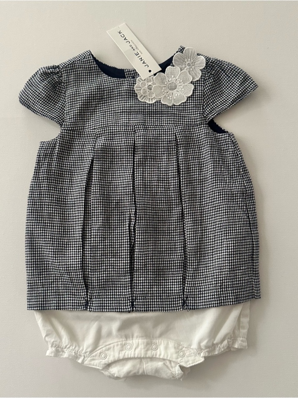 Janie and Jack 12-18 Months Baby Girl Navy White Gingham Layered Romper NWT